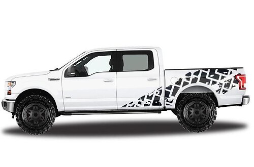 Ford F-150 (2015-2017) Supercrew 5.5 Bed Custom Vinyl Sticker Decal Wrap Kit - Tire Tracks