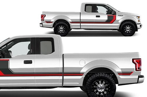 Ford F-150 (2015-2017) Supercab 6.5 Bed Custom Vinyl Sticker Decal Wrap Kit - Rally Stripes 2
