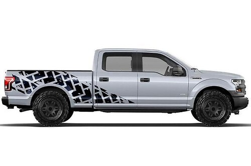 Ford F-150 (2015-2017) Supercrew 6.5 Bed Custom Vinyl Sticker Decal Wrap Kit - Tire Tracks