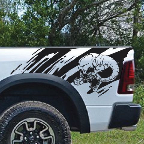 Horned Skull Splash Splatter Grunge Pickup Truck Vinyl Sticker Decal bed Graphic Cast
