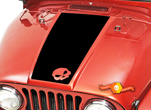 Skull Hood Blackout Vinyl Decal Sticker (21 Small) fit: Jeep CJ 5 6 7 8
