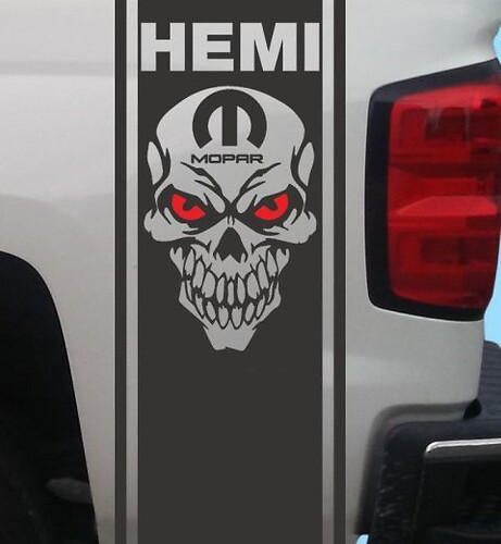 Dodge Ram HEMI Mopar Skull Rear Bed Vinyl Sticker Decal Stripes Truck Graphics