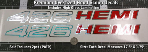  426 Hemi Oversized Hood Scoop Stickers Decals X2 PAIR 1970 1971 Mopar 17.5