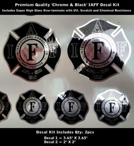 IAFF Firefighter Stickers Decals SET Chrome Silver Black Premium Quality 0090