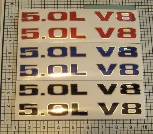 5.0L 5.0 V8 Chrome Ford Mustang GT Hood Sticker Decal Set X2
