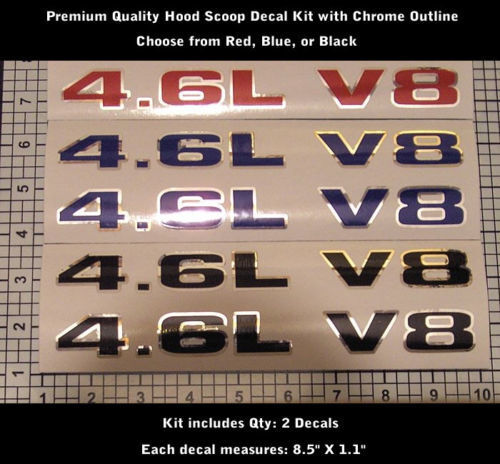 4.6L 4.6 V8 Chrome Ford Mustang GT Hood Sticker Decal Set X2 0095