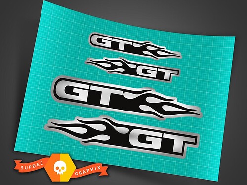 Ford Mustang GT Flames Chrome Stickers Decals Kit 2pcs Large Size 7.5 Inch