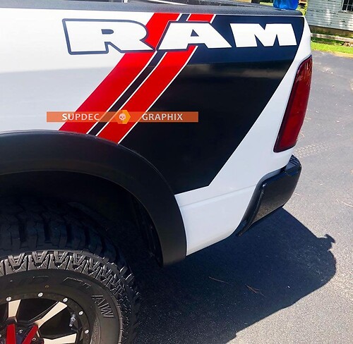 Dodge Ram Rebel Grunge Logo Truck Vinyl Sticker Decal Side Bed Graphic Red Mopar Stripes