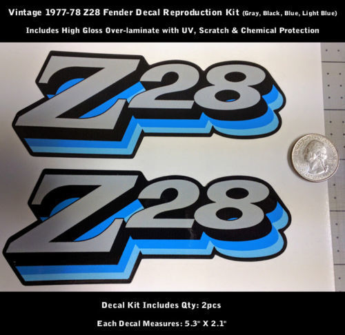 Z28 Camaro Sticker Decal Kit 2pcs Fender 1977 1978 Vintage Blues 5.3