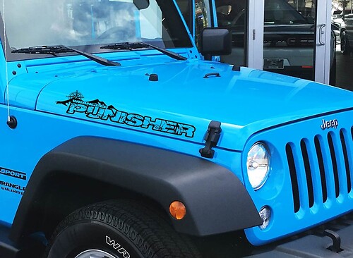  Pair Jeep Wrangler Punisher with Compass Vinyl Hood Stickers Decals TJ  JK YJ