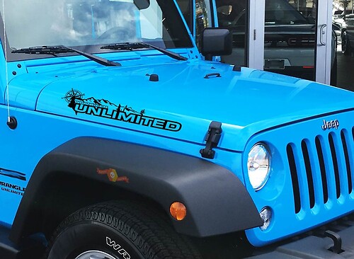 Pair Jeep Wrangler Unlimited Vinyl Hood Stickers Decals mountain compas