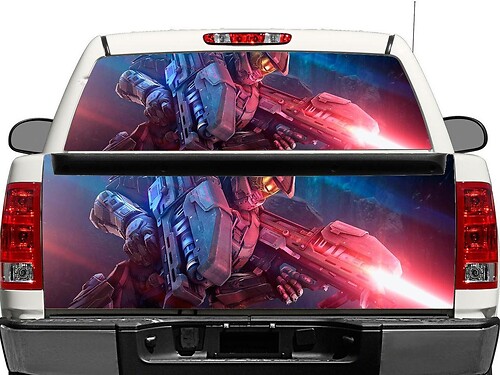 Halo Master Chief Warrior Weapon ପେଇନ୍ଟ୍ Rear Window କିମ୍ବା tailgate ଡିକାଲ୍ Sticker Pick-up Truck SUV Car
