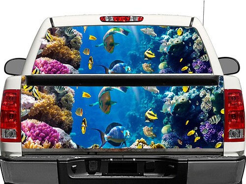 Tropical Fish ଅଣୁଡାଇଭାଇଣ୍ sea ocean sealife Rear Window OR tailgate ଡିକାଲ୍ Sticker Pick-up Truck SUV Car
