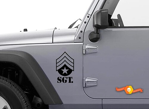 Jeep Wrangler Side Hood Decal Kit - Military Sgt. Matte Black Sticker TJ LJ JK