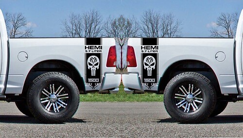 2x Dodge Hemi 5.7 liter Ram 1500 Bed side Vinyl Stickers Decals graphics rally stripe