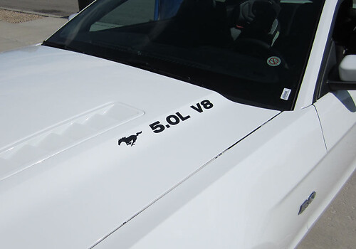 FORD MUSTANG 5.0 V8 WITH PONY HOOD DECAL PAIR 2011 - 2020 VINYL STICKER