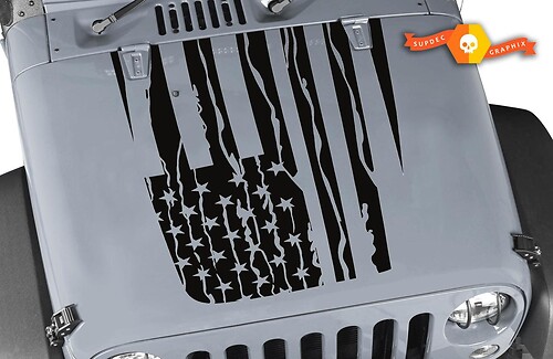 Distressed American Flag Hood Sticker Decal - Jeep wrangler 