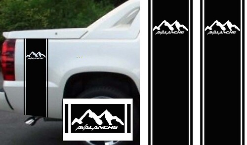 Black Chevy Avalanche Truck Bed Side Stripes Sticker Decal Kit Custom Sizing