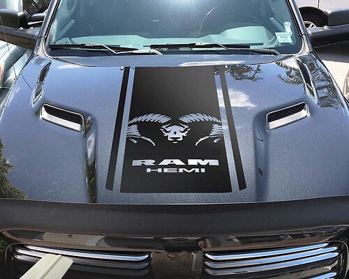 Dodge Ram Hemi 1500 2500 3500 Rebel Mopar Hood Sticker Decal Vinyl Stripes Graphic 1Pc+S