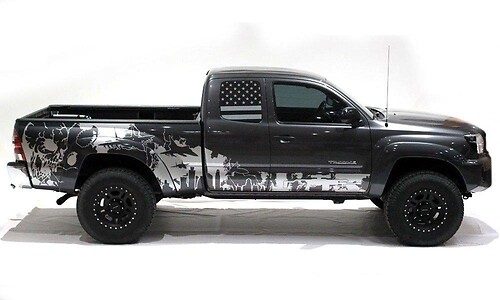 Custom Vinyl Sticker Decal Wrap Kit WAR ZONE for 05-12 Toyota Tacoma 2D Long Bed SILVER