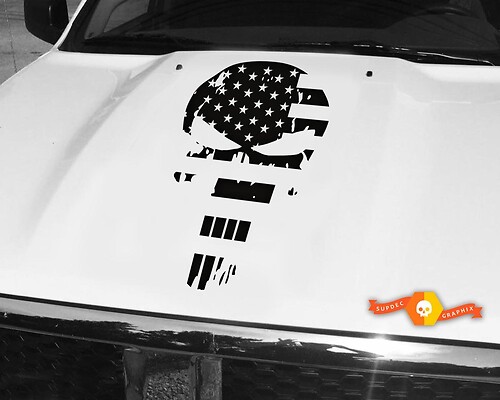 American Flag Punisher Skull Vinyl Hood Sticker Decal Trucks Jeep Wrangler Dodge Ford GM