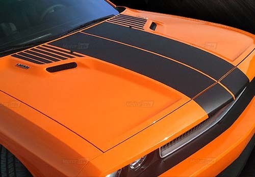2008-2014 Dodge Challenger Strobe T Hood Rally Racing Blackout Stripes Stickers Decals