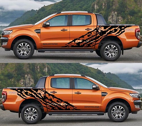 2X Ford Ranger Wildtrak kubwa upande Vinyl Decals graphics stika
