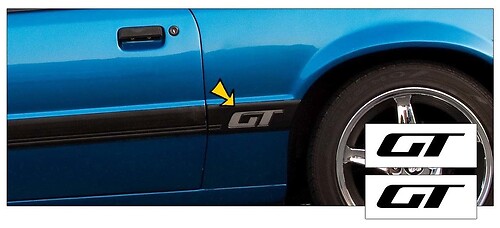 1985-86 MUSTANG - GT - QUARTER PANEL MOLDING INSERT - TWO Sticker Decal SET