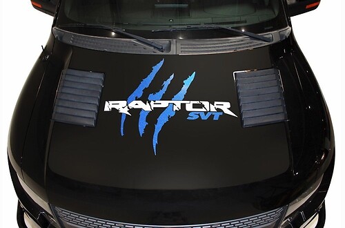 Vinyl Sticker Decal Raptor Hood Wrap for F-150 Raptor SVT 10-14 F150 WHITE + BLUE Tear