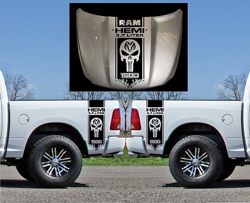 3X Dodge Hemi 5.7 liter Ram bed side and hood Vinyl Stickers Decals graphics kit  stripe