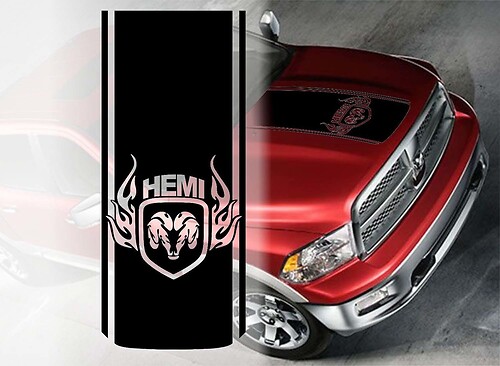 Dodge Hemi Ram Hood Vinyl Stickers Decals graphics rally stripe