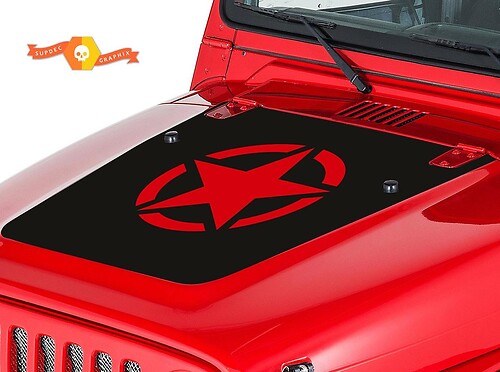 Jeep Wrangler (1999-2006) Custom Vinyl Hood Sticker Decal Kit - Army Star