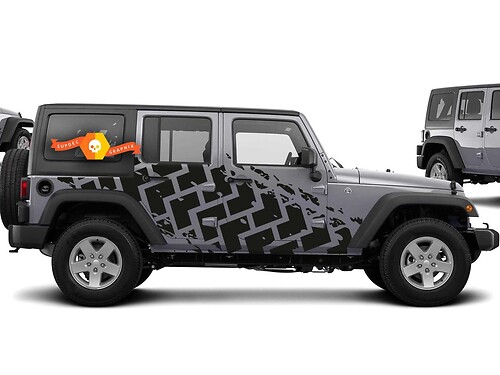 Jeep Wrangler (2007-2016) 4-door Custom Vinyl Sticker Decal Kit - Tire Tracks