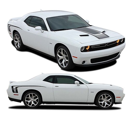 Dodge Challenger CUDA STROBE Stripe: Hood Stickers Decals and Side Vinyl Graphic Stripe fits 2008-2019