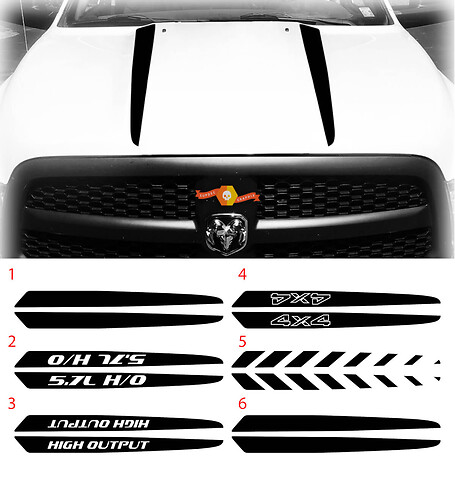 2009 - 2023 Dodge Ram 1500 Hood Side Spear Stickers Decals