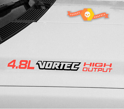 4.8L Vortec High Output 3 நிற ஹுட் ஸ்டிக்கர் டெக்கல்கள்: ஷெவ்ரொலே சில்வராடோ கொலொராடோ ஜிஎம்சி சிஏரா கேன்யன் டிரக்ஸ்
