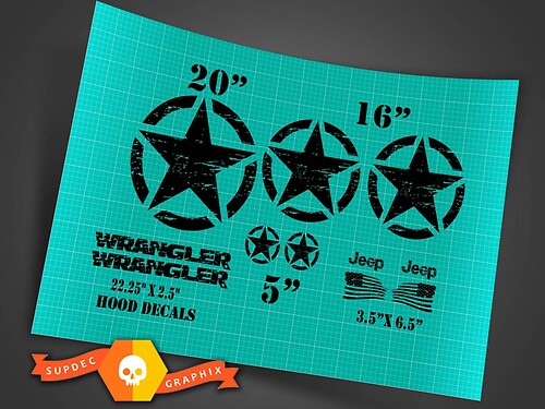 Jeep Wrangler Oscar Mike style military distressed star decal kit + hood Stickers Decals