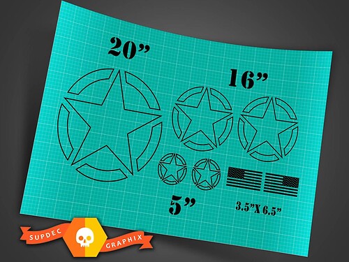 Jeep Wrangler military star basic 7 Stickers Decals kit