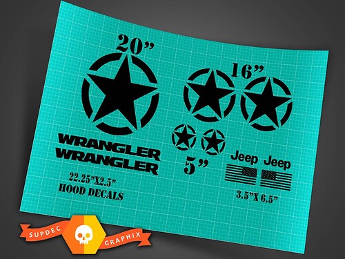 Jeep Wrangler Oscar Mike style military star decal kit + hood Stickers Decals