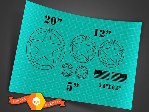 Jeep Wrangler military star basic 7 Sticker Decal  kit