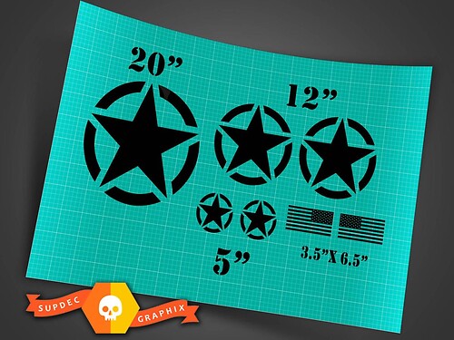 Jeep Wrangler military star  basic 7 Sticker Decal kit