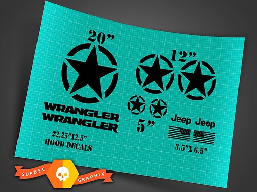 Jeep Wrangler Oscar Mike style military  star decal kit + hood Stickers Decals

