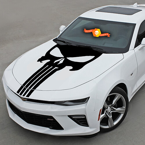 Chevrolet Camaro 2016-2018 Punisher Style Skull Hood Sticker Decal Stripe