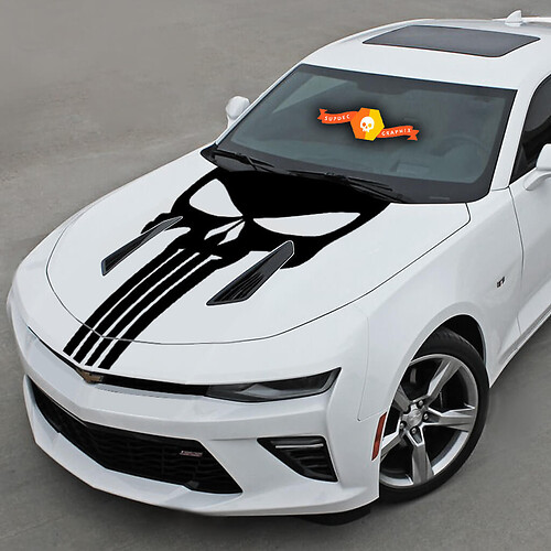 Chevrolet Camaro 2016-2018 -Ss- Punisher Style Skull Hood Vinyl Sticker Decal
