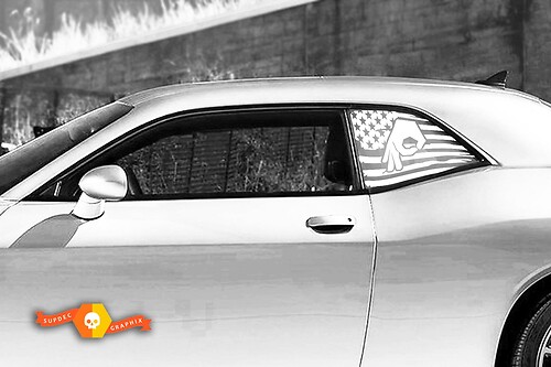 2 Dodge Challenger Window Costom US flag Vinyl Windshield Decal Graphic Stickers 