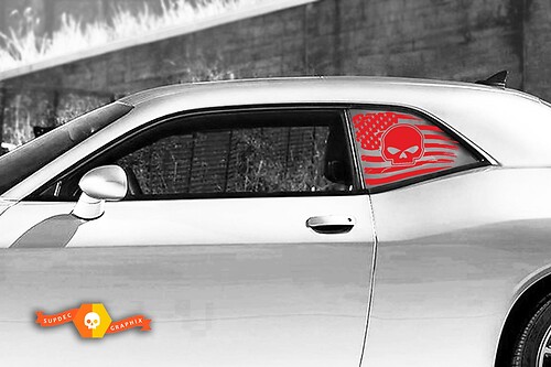2 Dodge Challenger Window US flag Skull Vinyl Windshield Decal Graphic Stickers 