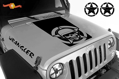 Blackout military skull 5 piece vinyl hood Stickers Decals set Jeep Wrangler JK JKU LJ TJ