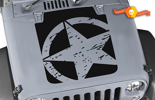 Jeep Wrangler Distressed Military Star TJ Hood Sticker Decal 1997-2006 Models 