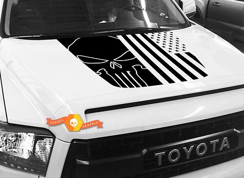 Hood USA Distressed Punisher Flag graphics Sticker Decal for TOYOTA TUNDRA 2014 2015 2016 2017 2018 #30
