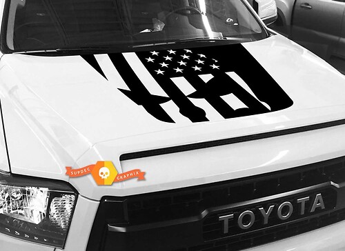 Hood USA Distressed Punisher Flag graphics Sticker Decal for TOYOTA TUNDRA 2014 2015 2016 2017 2018 #35